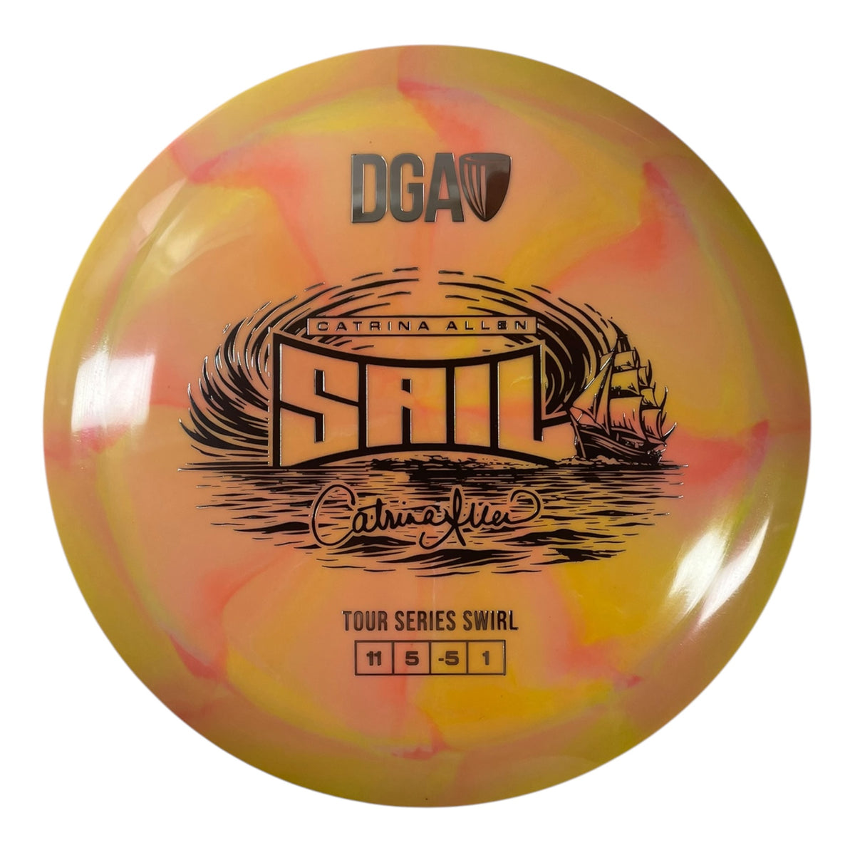 Disc Golf Association Sail | Tour Series Swirl | Yellow/Silver 159g (Catrina Allen) Disc Golf
