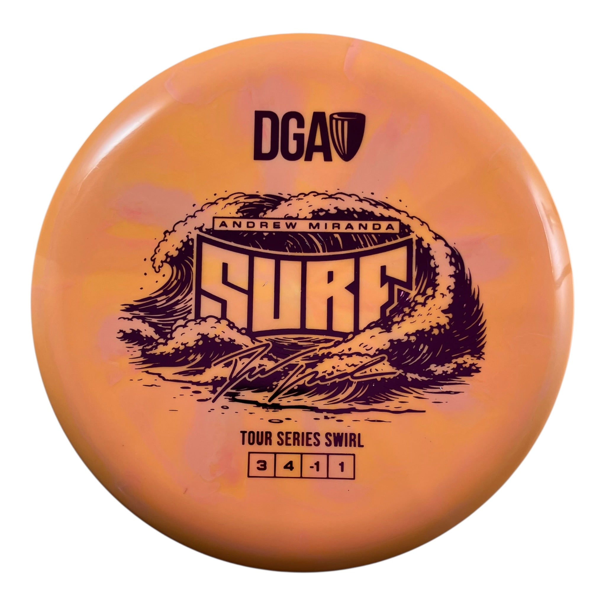 Disc Golf Association Surf | Tour Series Swirl | Yellow/Pink 172g (Andrew Miranda) Disc Golf