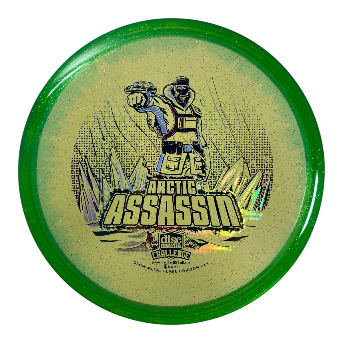 Discmania Arctic Assassin - P2x | Glow Metal Flake Horizon | Green/Rainbow 173g Disc Golf