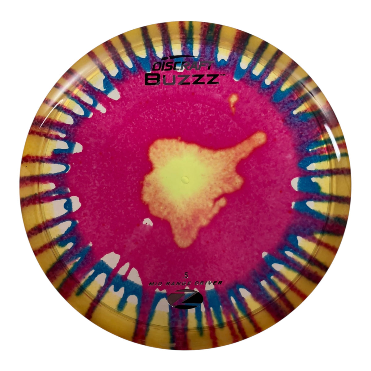 Discraft Buzzz | Z Line Fly Dye | Red/Yellow/Stripes 167g Disc Golf