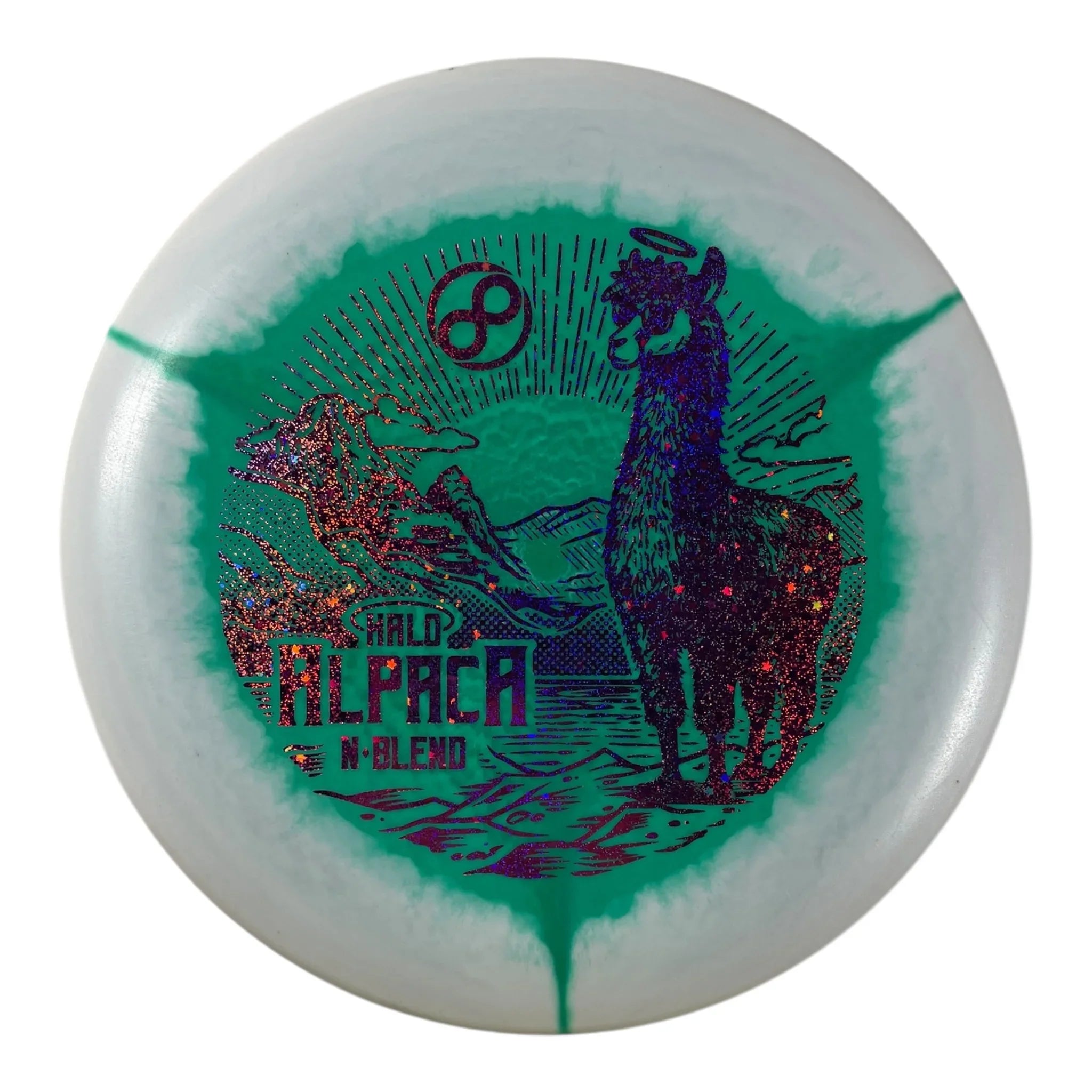 Infinite Discs Alpaca | Halo N-Blend | Green/Purple Sparkle 169g Disc Golf