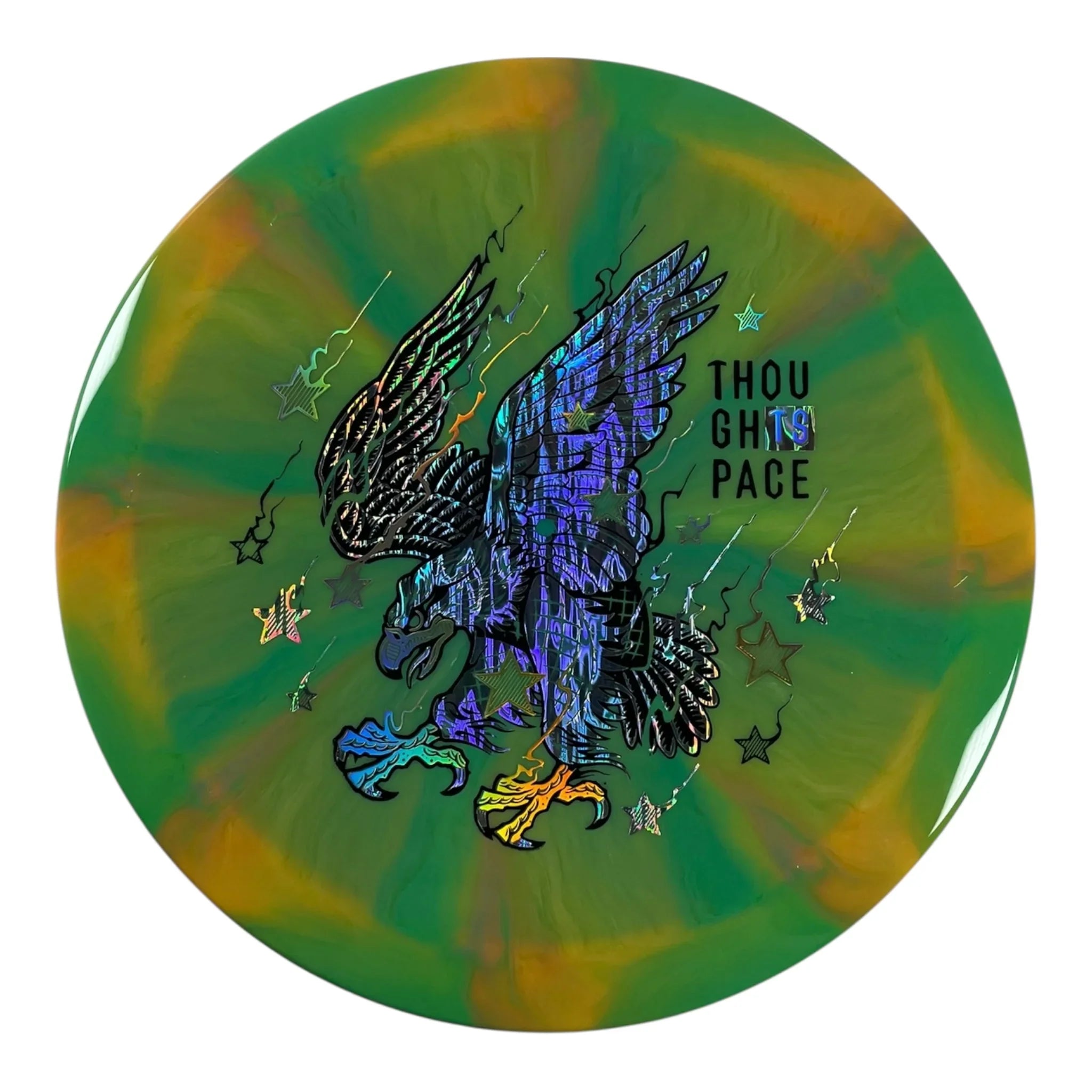 Thought Space Athletics Omen | Nebula Aura | Green/Holo/Black 168g (Freedom Chicken) Disc Golf