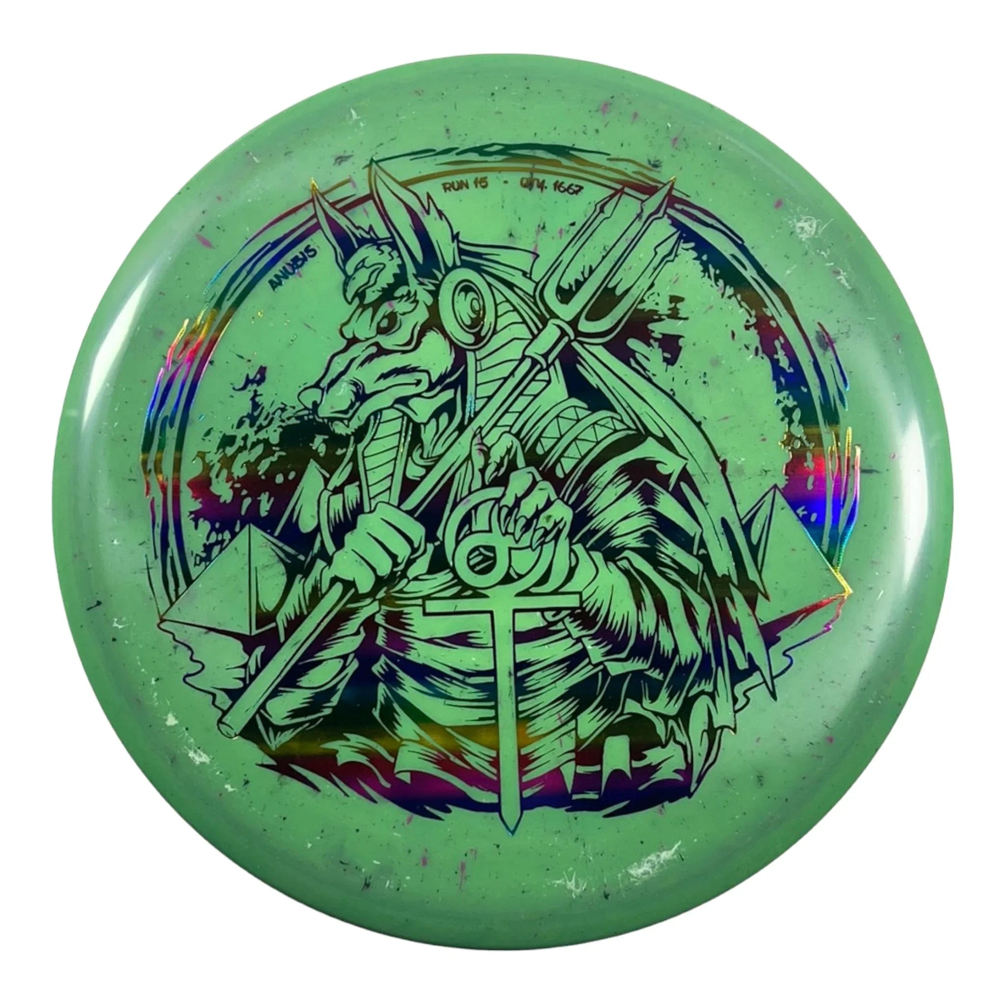 Infinite Discs Anubis | Splatter S-Blend | Green/Rainbow 180g Disc Golf