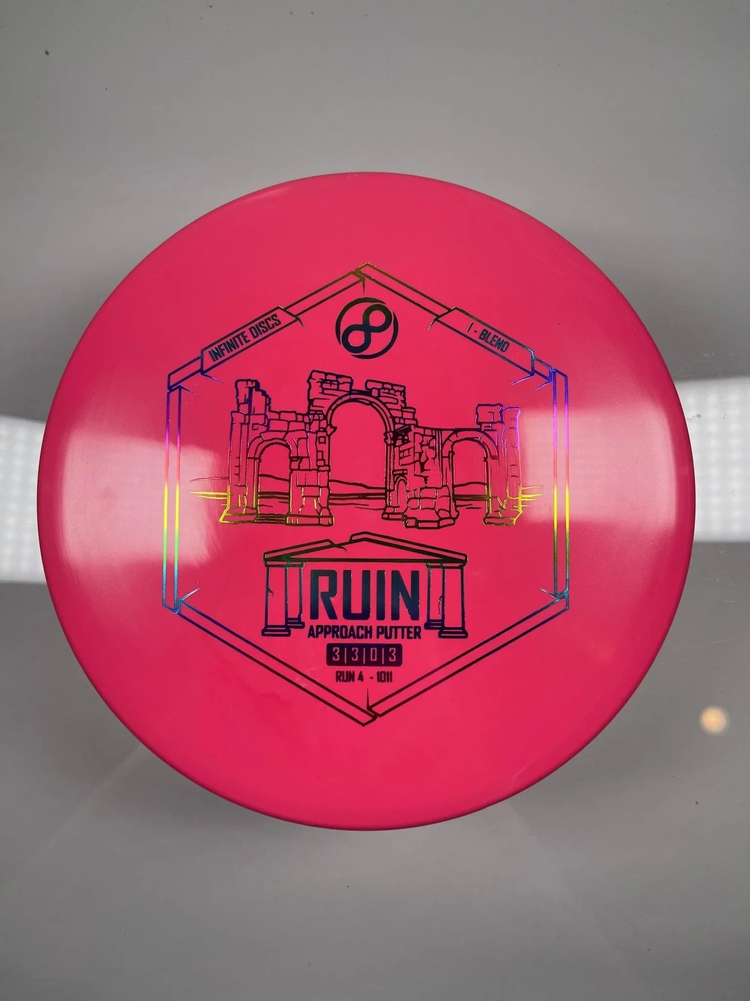 Infinite Discs Ruin | I - Blend | Pink/Rainbow 171g Disc Golf