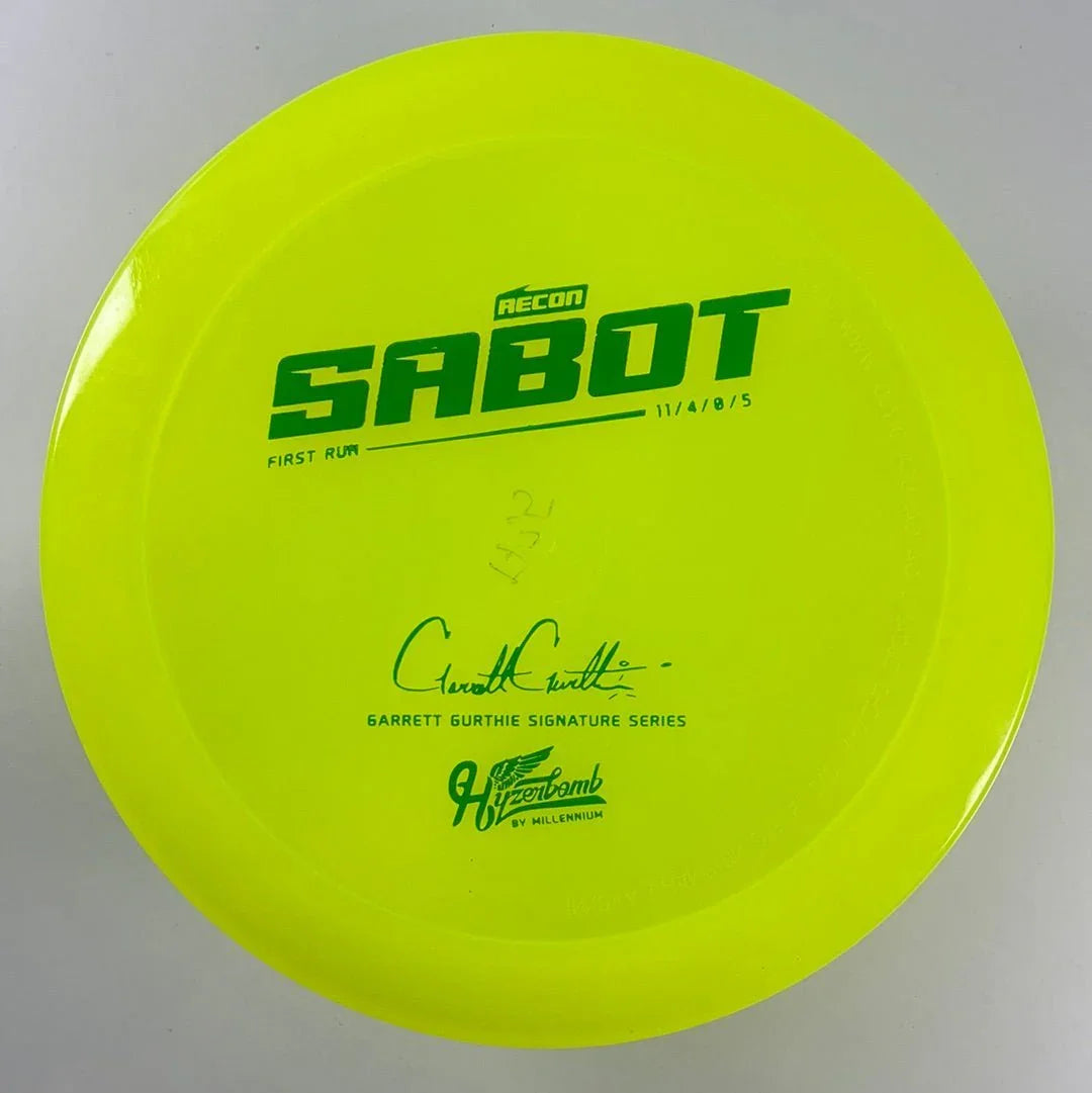 Millennium Golf Discs Sabot | Recon | Yellow/Green 173g (First Run - Garrett Gurthie) Disc Golf