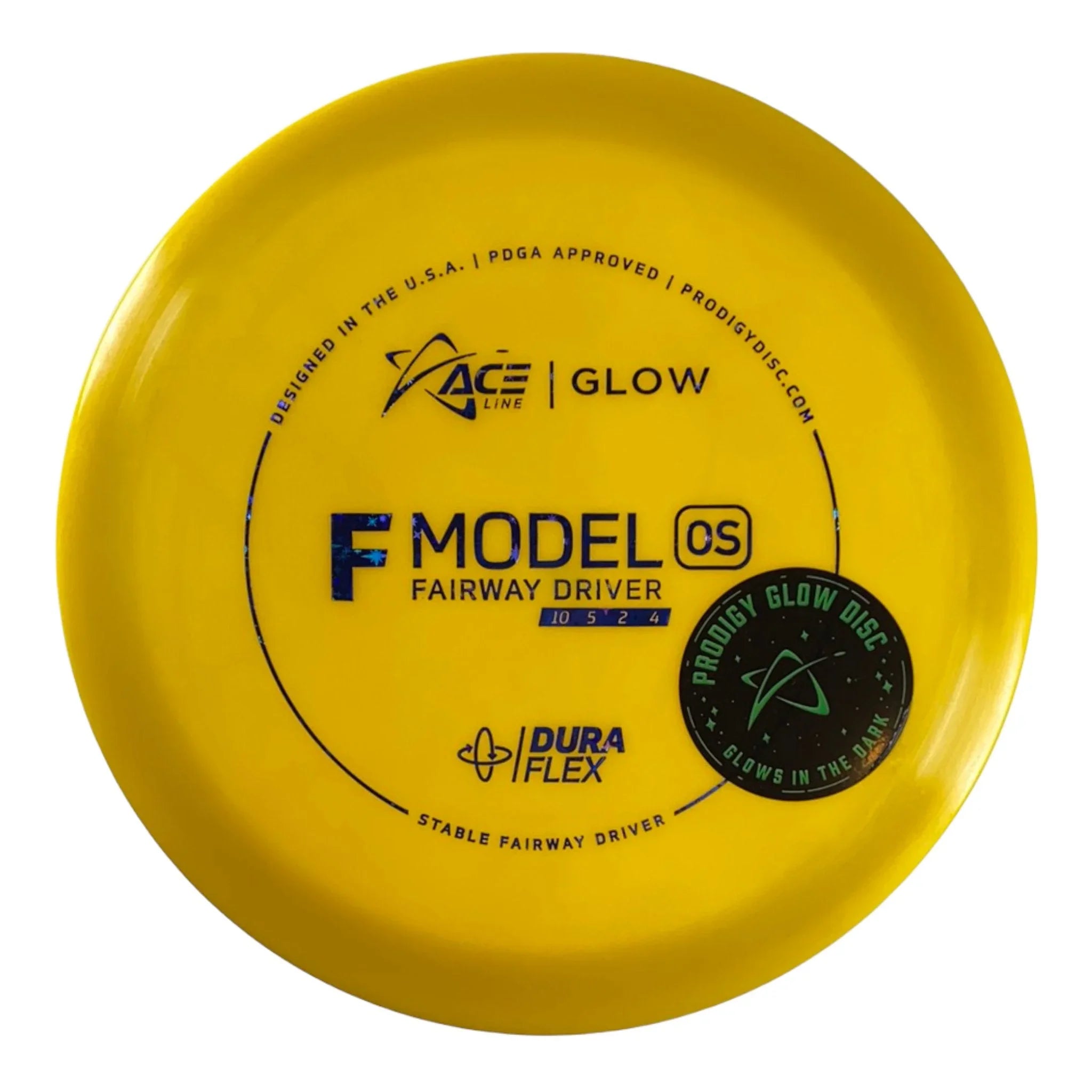 Prodigy Disc F Model OS | Dura Flex Glow | Yellow/Blue 173 - 175g Disc Golf