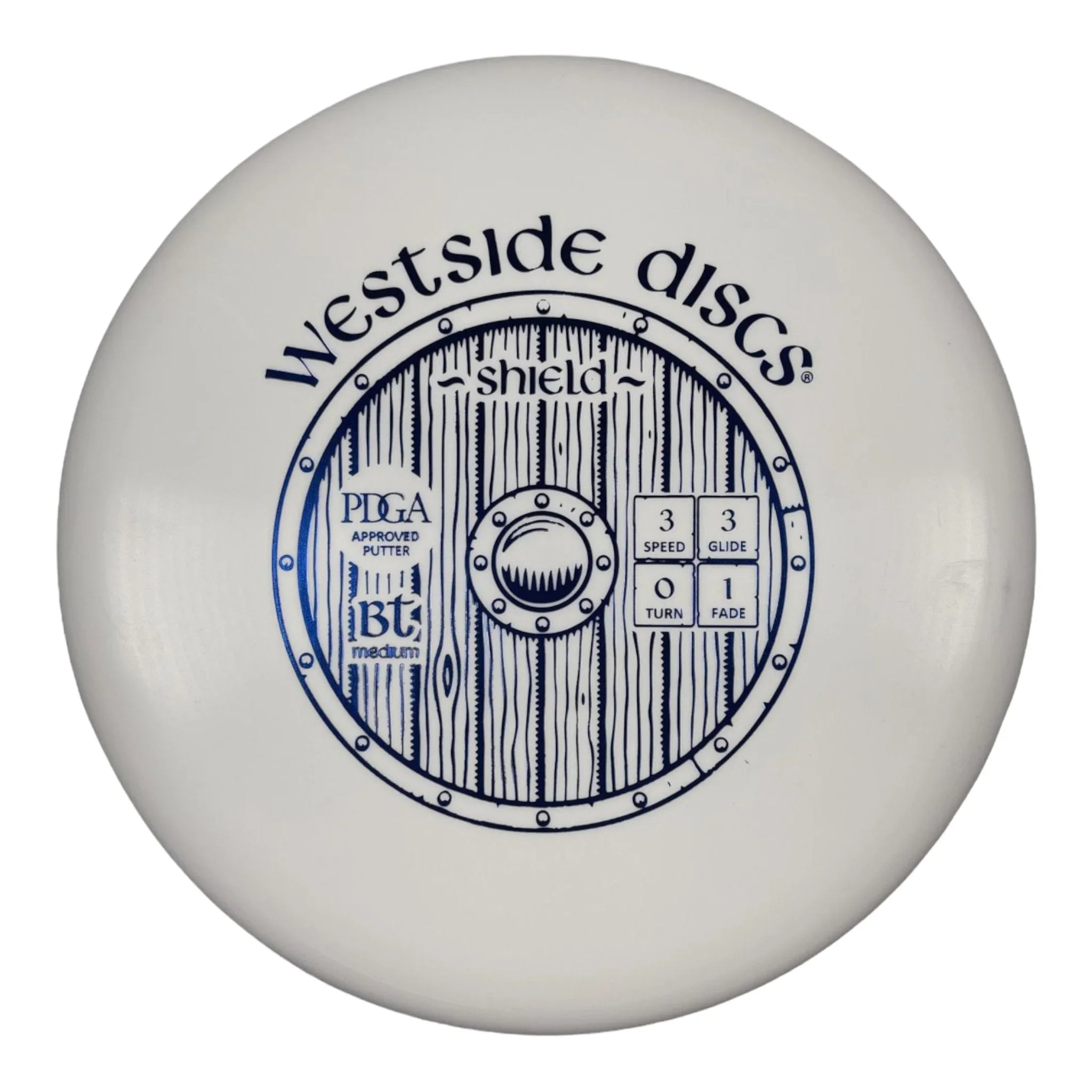Westside Discs Shield | BT Medium | White/Blue 174g Disc Golf