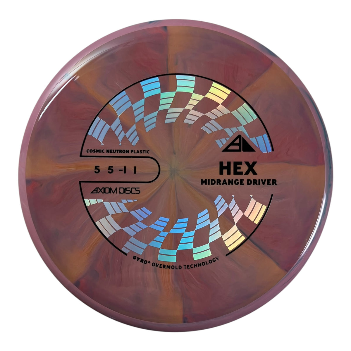 Axiom Discs Hex Midrange Driver in Pink Cosmic Neutron plastic with Project Lab Coat swirl.