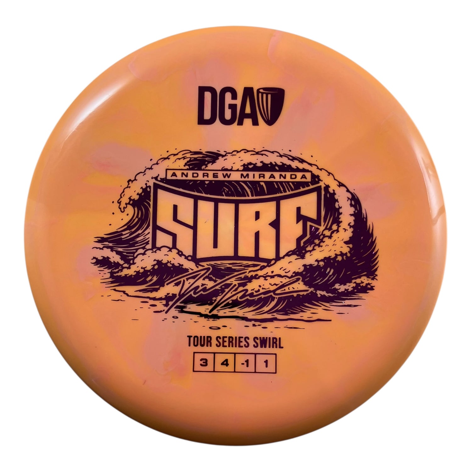 Disc Golf Association Surf | Tour Series Swirl | Yellow/Pink 172g (Andrew Miranda) Disc Golf