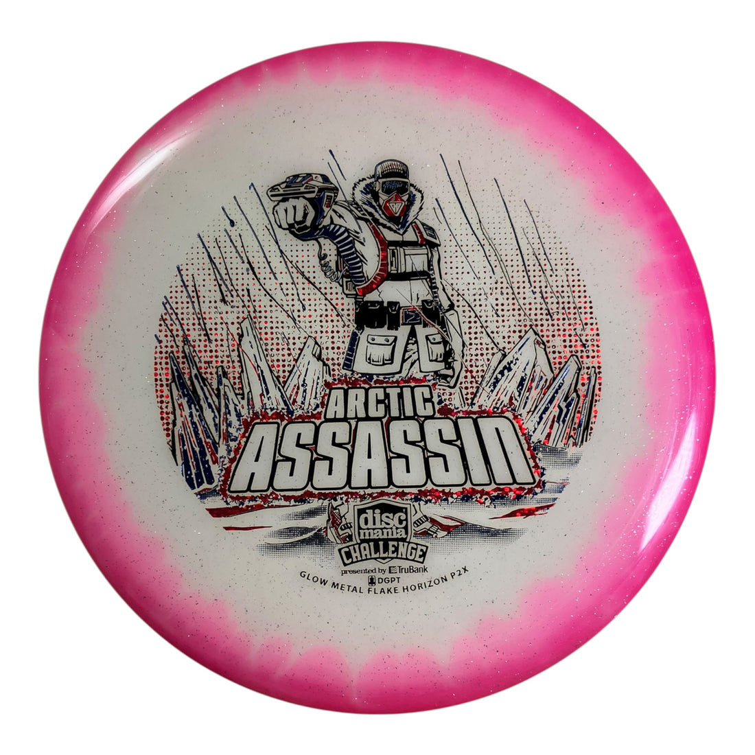 Discmania Arctic Assassin - P2x | Glow Metal Flake Horizon | Pink/Red 174g Disc Golf