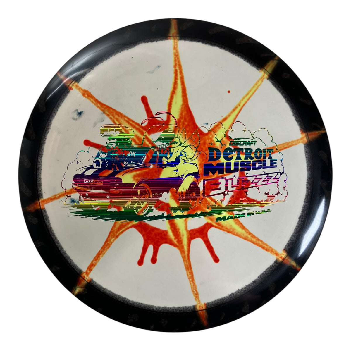 Discraft Buzzz | FlyDye FuZed | Black/Rainbow 177g (Detroit Muscle) Disc Golf
