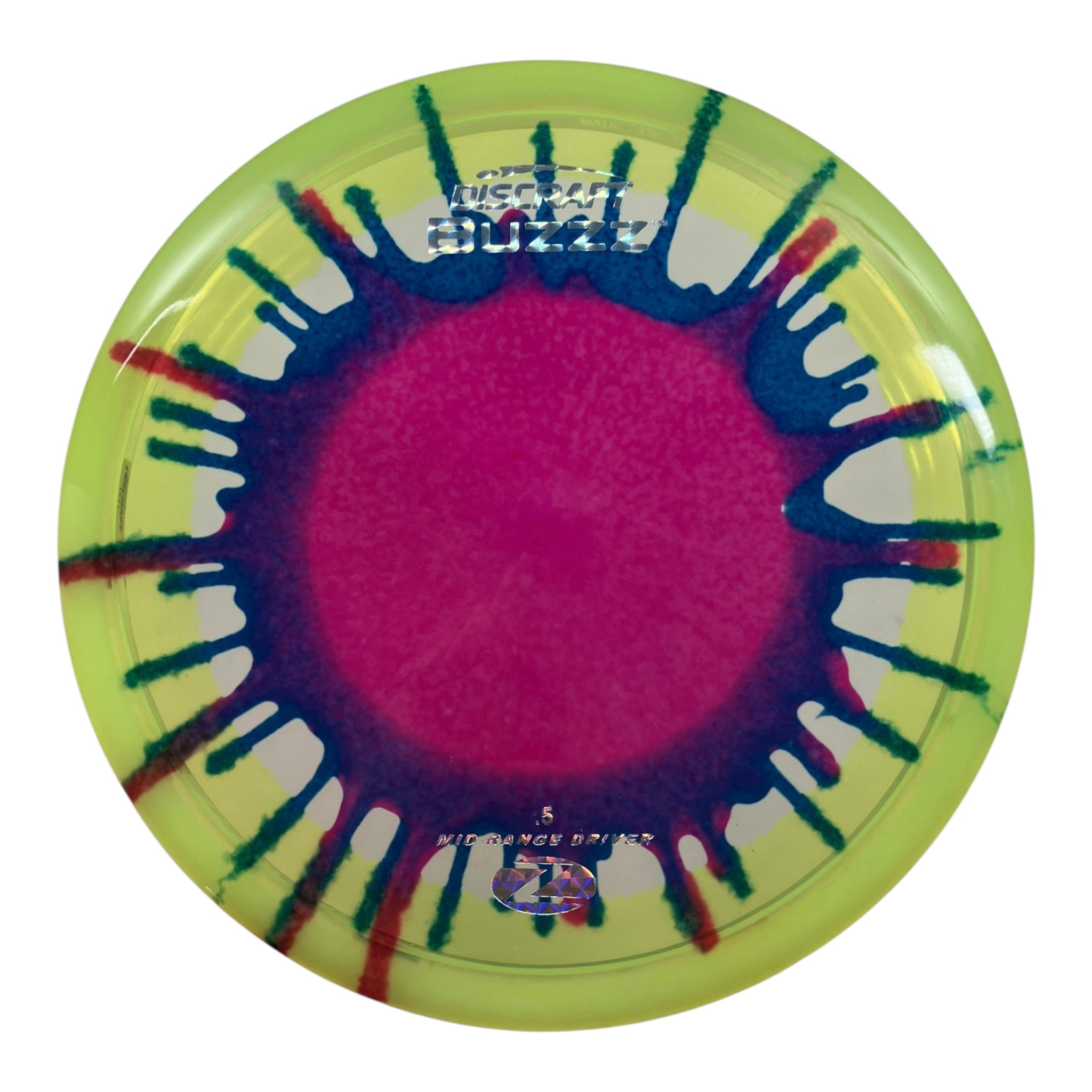 Discraft Buzzz | Z Line Fly Dye | Pink/Green/Metal 177g Disc Golf