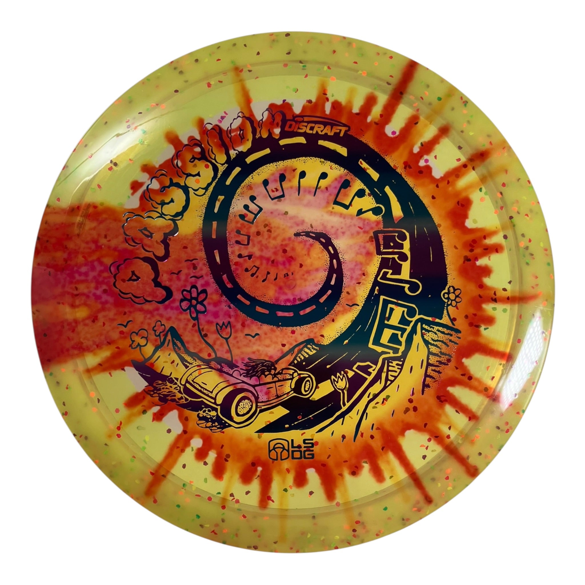 Discraft Passion | Fly Dye Confetti | Yellow/Sunset 166g (Ledgestone Finale) Disc Golf