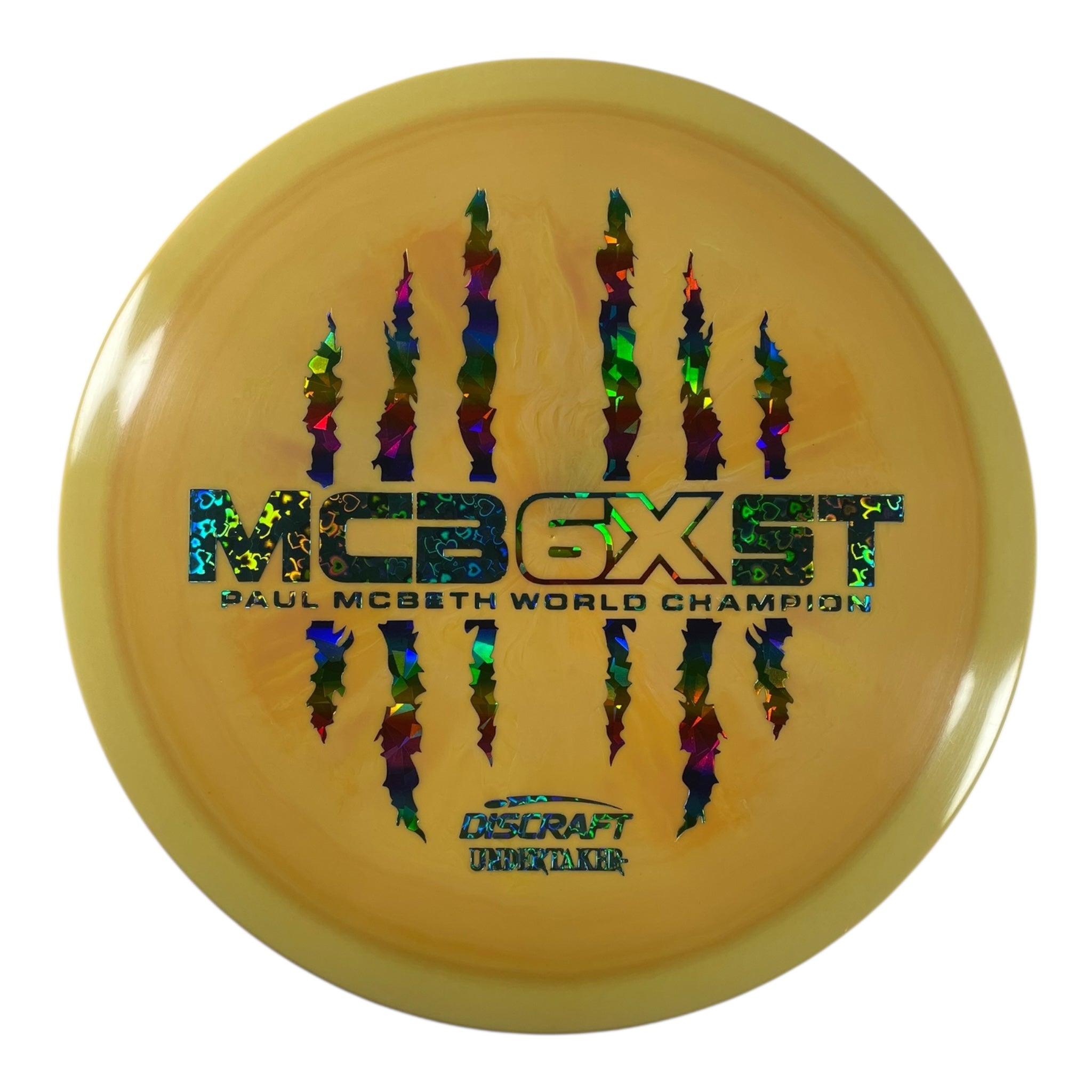 Discraft Undertaker | ESP | Yellow/Rainbow 174g (Paul McBeth 6x Claw) Disc Golf