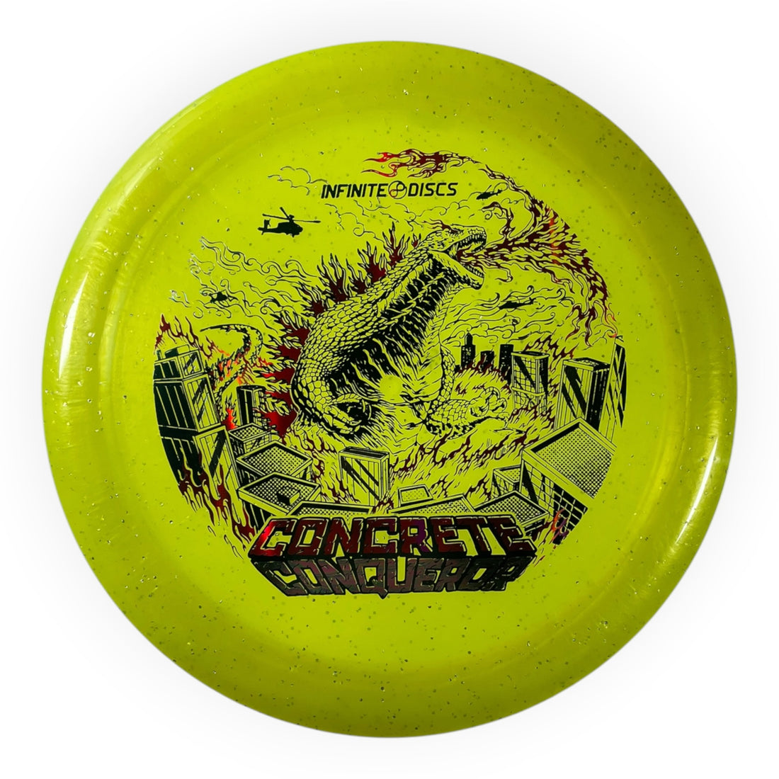 Infinite Discs Conqueror | Concrete | Yellow/Oil Slick/Red 174g Disc Golf