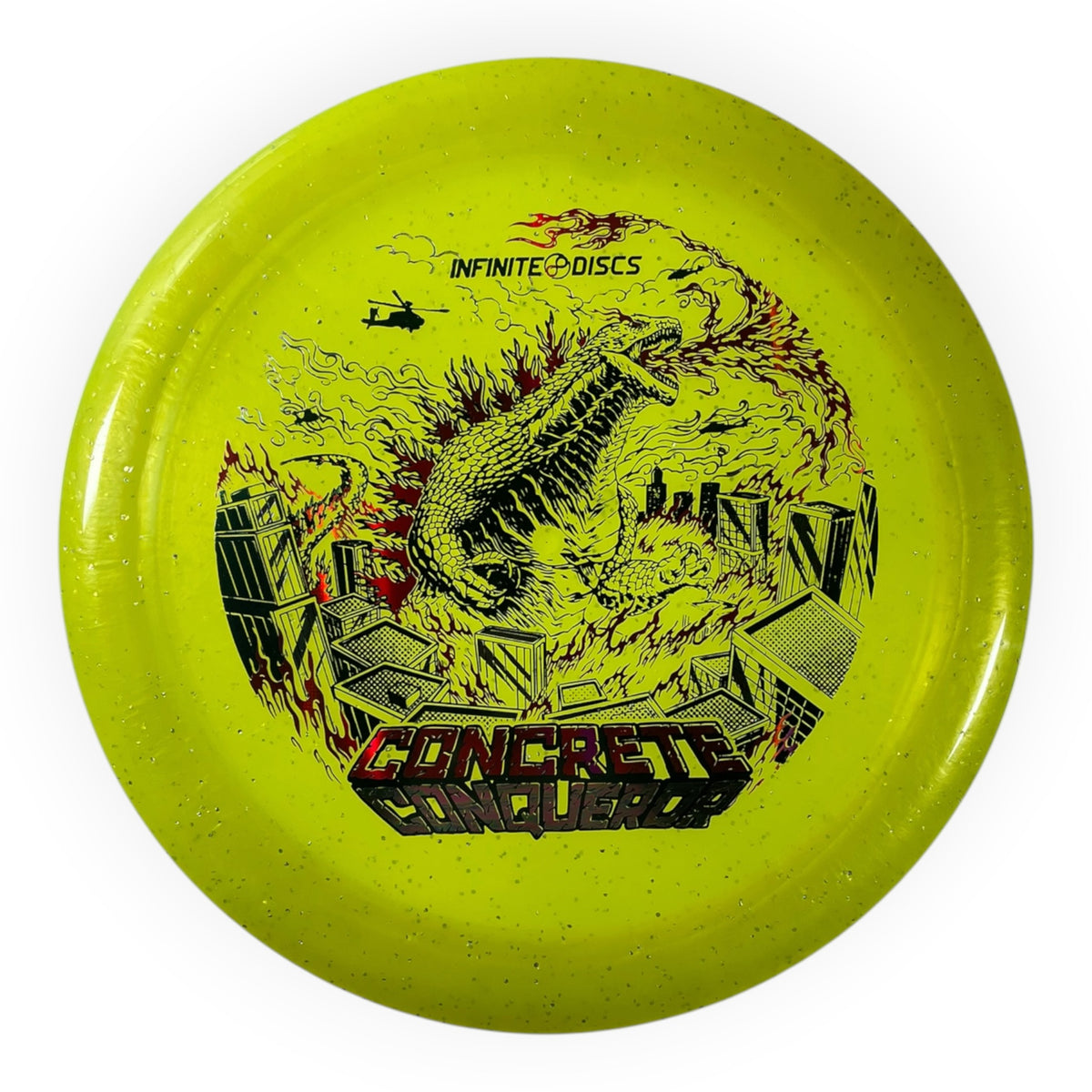 Infinite Discs Conqueror | Concrete | Yellow/Oil Slick/Red 174g Disc Golf