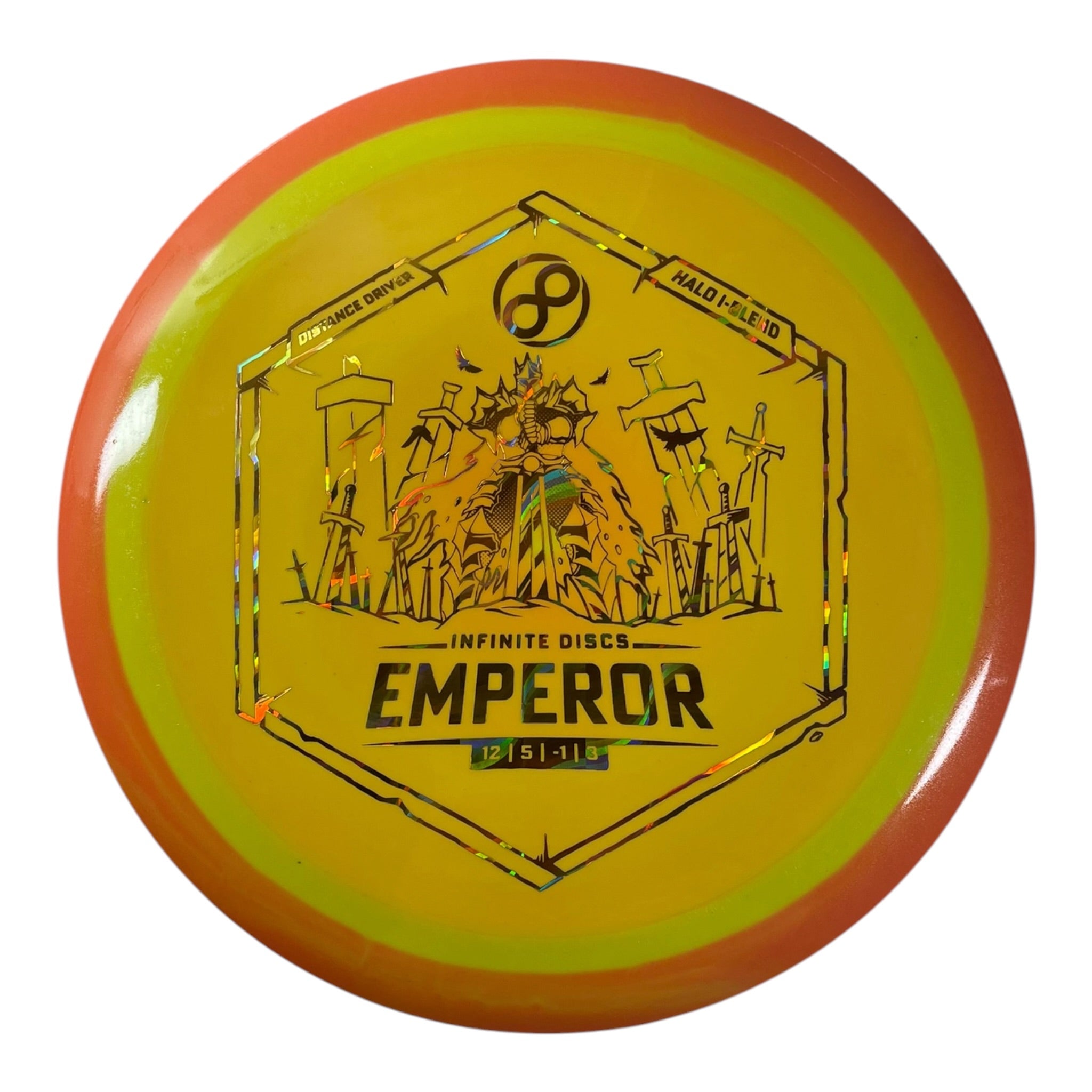 Infinite Discs Emperor | Halo I-blend | Yellow/Orange/Gold Holo 174g Disc Golf