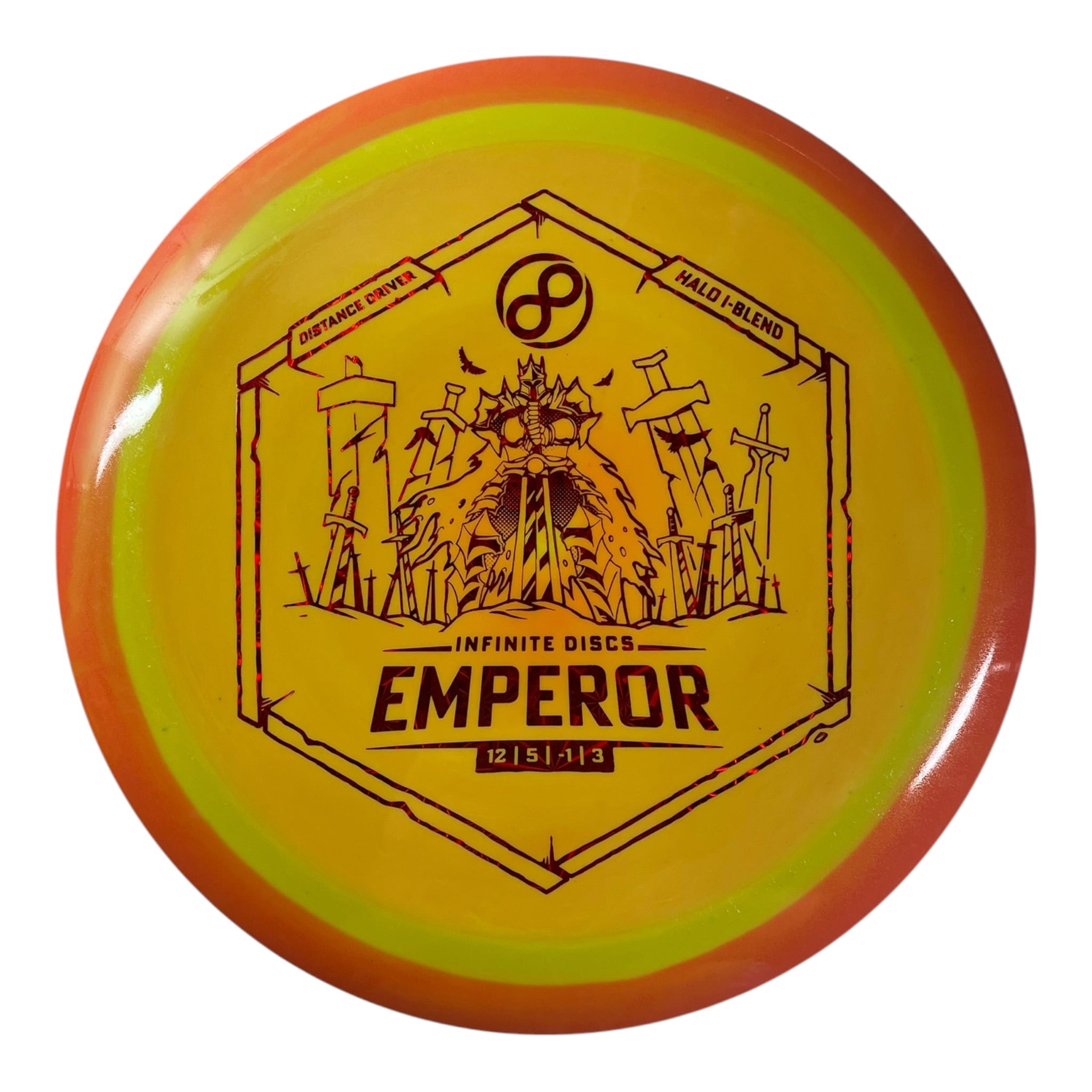 Infinite Discs Emperor | Halo I-blend | Yellow/Orange/Red Holo 172g Disc Golf