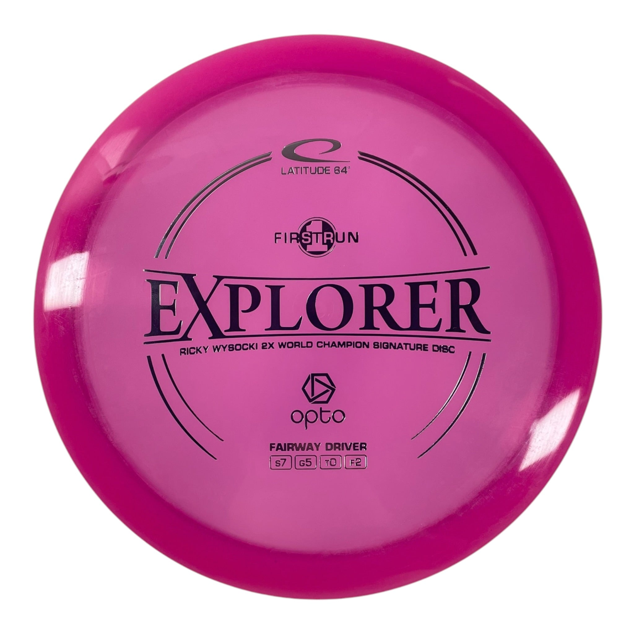 Latitude 64 Explorer | Opto | Pink/Silver 172g (First Run - Wysocki) Disc Golf