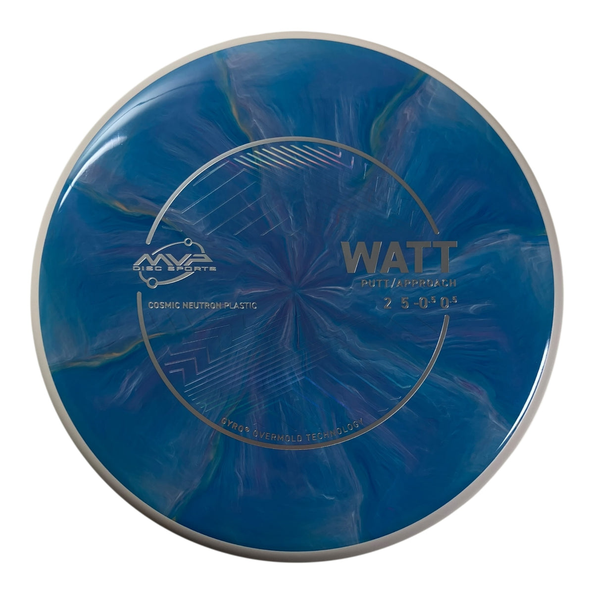 MVP Disc Sports Watt putt and approach disc in blue and white Cosmic Neutron plastic.