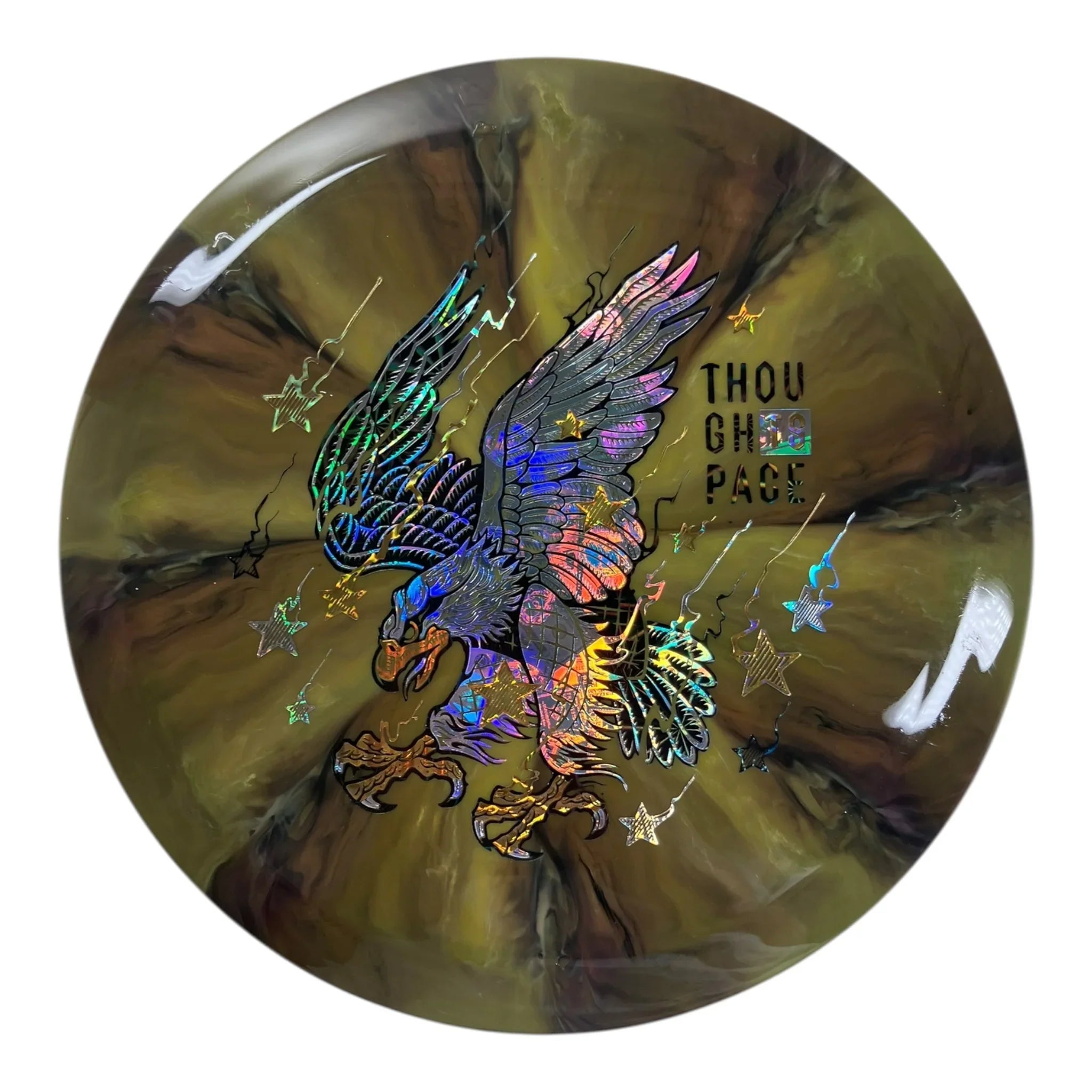 Thought Space Athletics Omen | Nebula Aura | Green/Gold/Money 174g (Freedom Chicken) Disc Golf