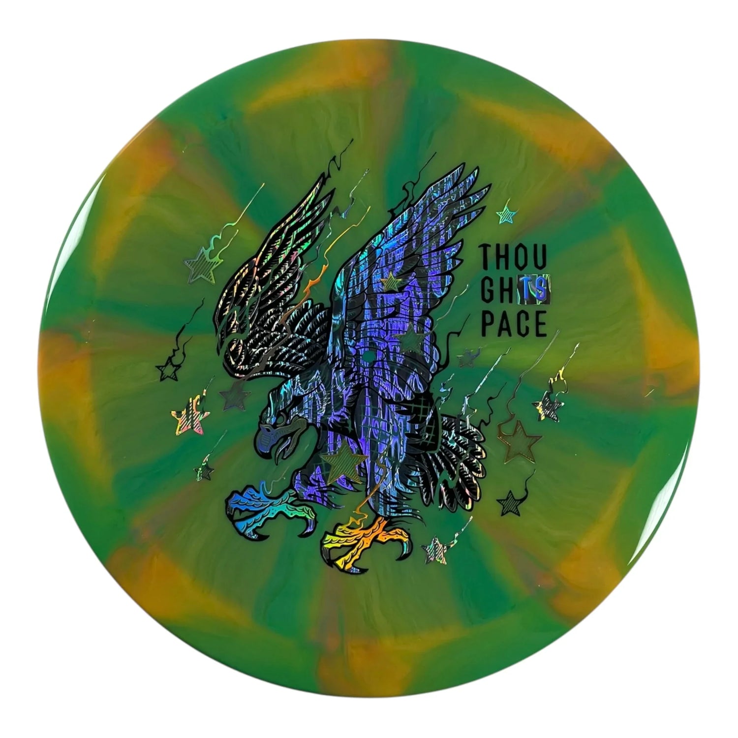 Thought Space Athletics Omen | Nebula Aura | Green/Holo/Black 168g (Freedom Chicken) Disc Golf