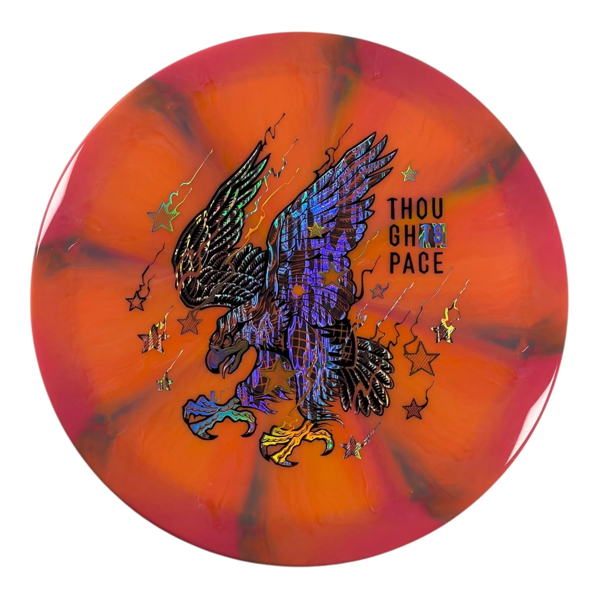 Thought Space Athletics Omen | Nebula Aura | Orange/Holo/Black 168g (Freedom Chicken) Disc Golf
