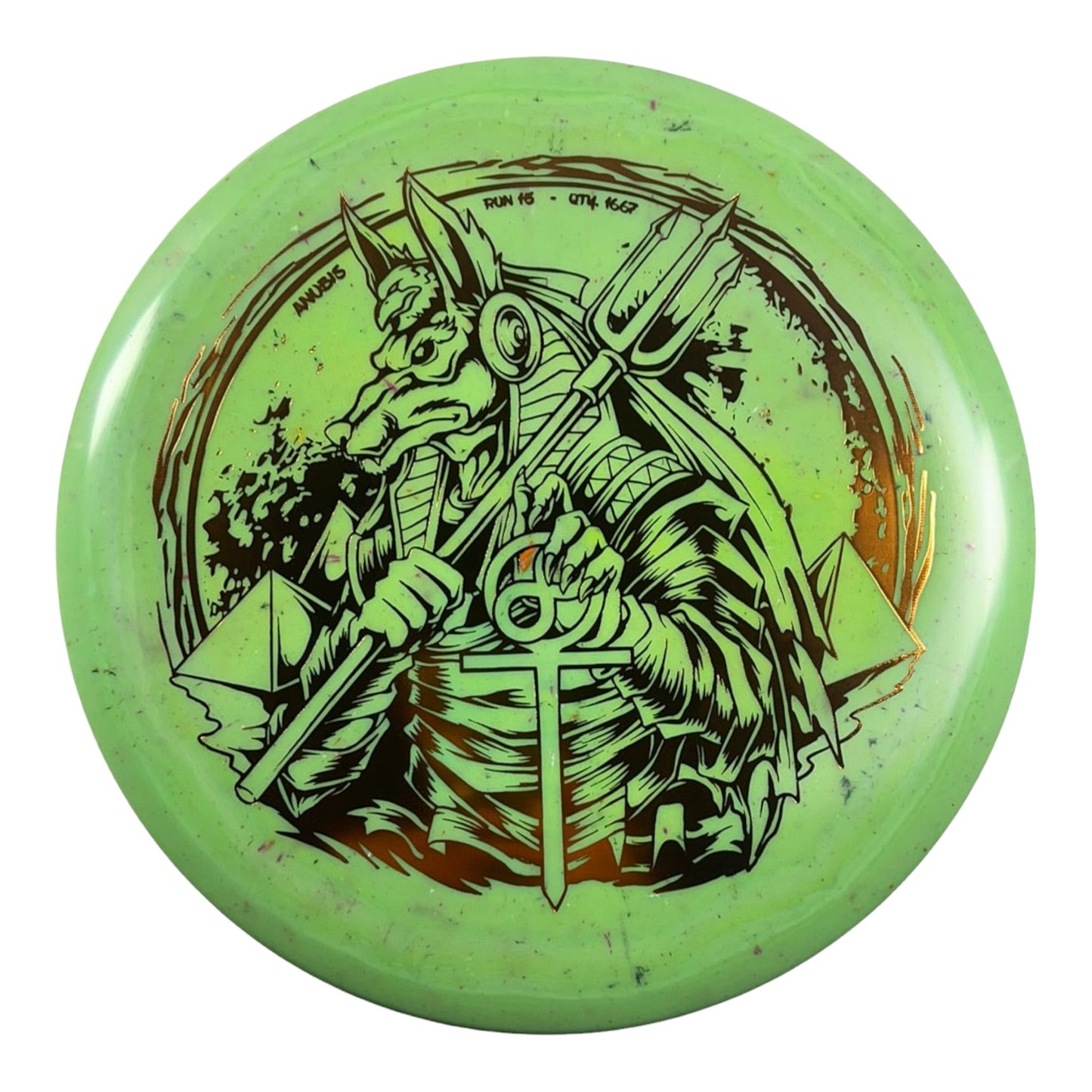 Infinite Discs Anubis | Splatter S-Blend | Green/Bronze 180g Disc Golf