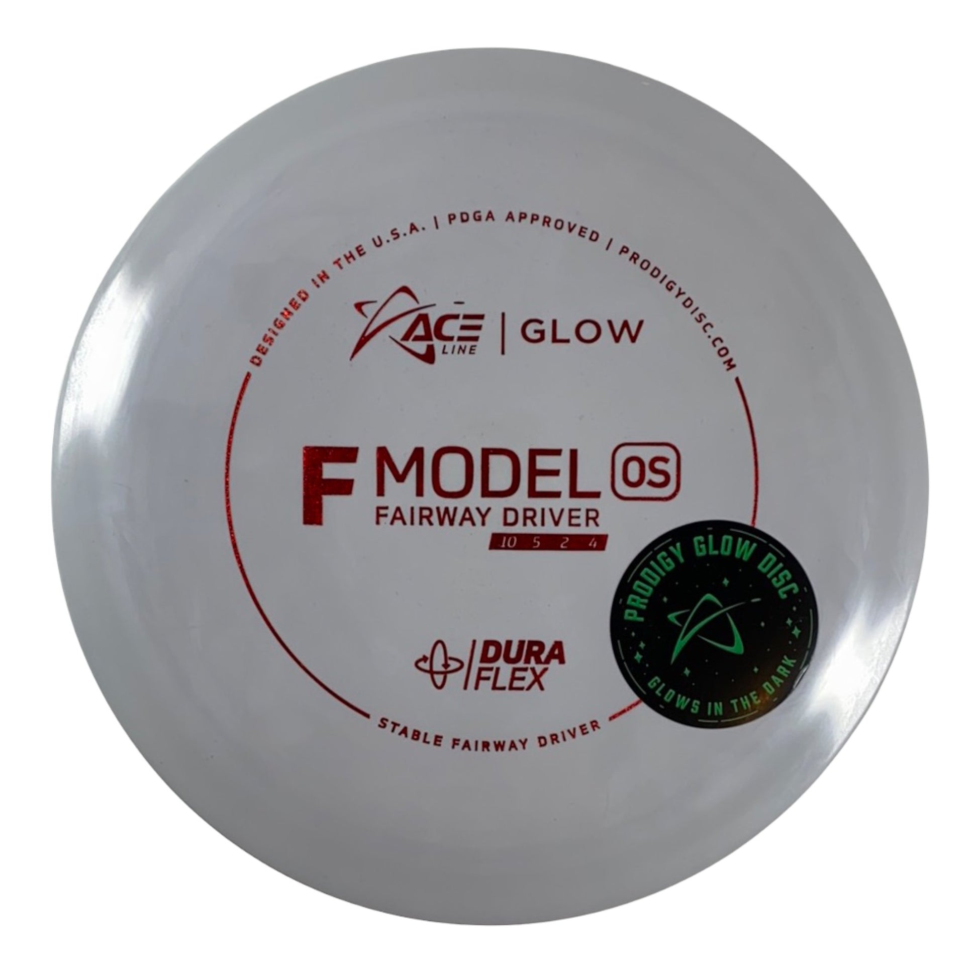 Prodigy Disc F Model OS | Dura Flex Glow | Grey/Red 175g Disc Golf